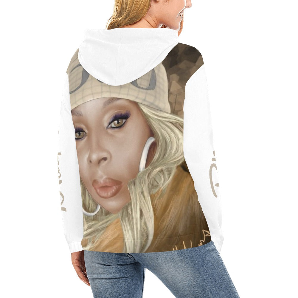 Mary J All Over Print Hoodie for Women (USA Size) (Model H13)